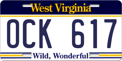 WV license plate OCK617