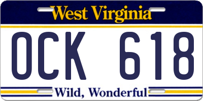WV license plate OCK618