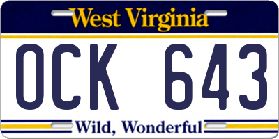 WV license plate OCK643