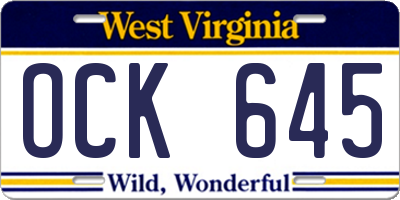 WV license plate OCK645