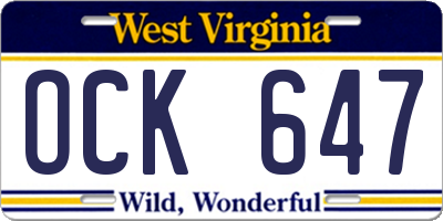 WV license plate OCK647
