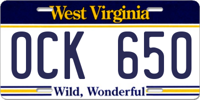 WV license plate OCK650