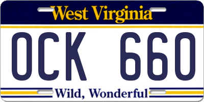 WV license plate OCK660