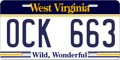 WV license plate OCK663