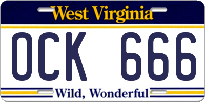 WV license plate OCK666