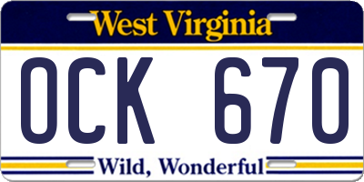 WV license plate OCK670