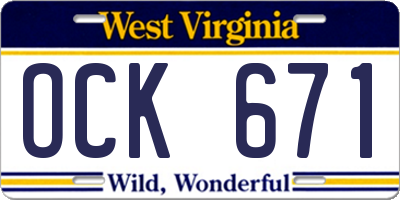 WV license plate OCK671