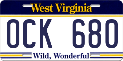 WV license plate OCK680