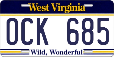 WV license plate OCK685
