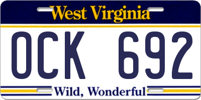 WV license plate OCK692