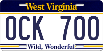 WV license plate OCK700