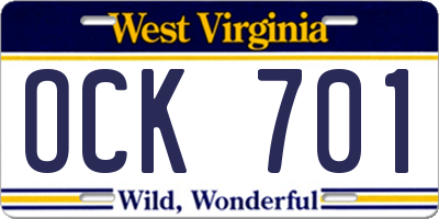 WV license plate OCK701
