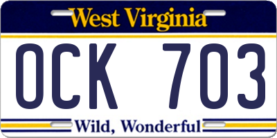 WV license plate OCK703