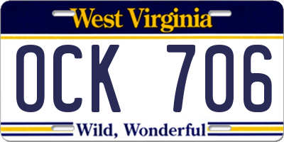 WV license plate OCK706