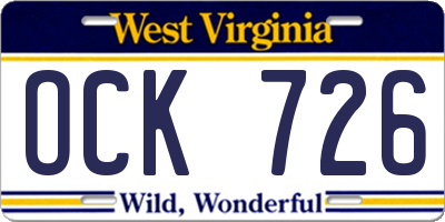 WV license plate OCK726