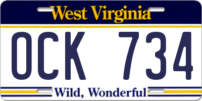 WV license plate OCK734