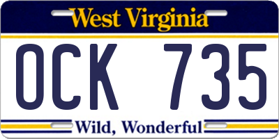 WV license plate OCK735