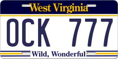 WV license plate OCK777