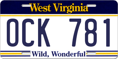 WV license plate OCK781