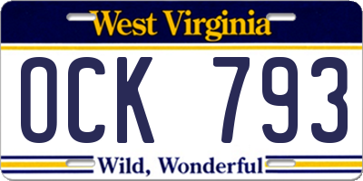 WV license plate OCK793