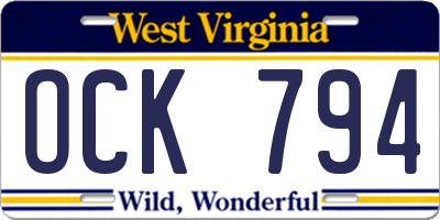 WV license plate OCK794