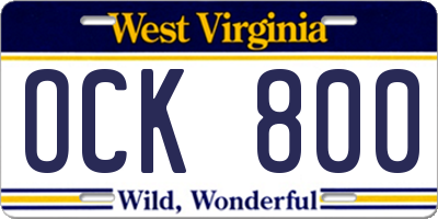 WV license plate OCK800