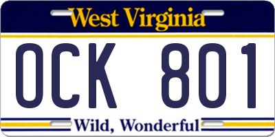 WV license plate OCK801