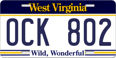 WV license plate OCK802