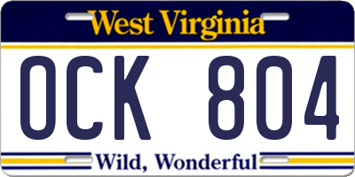 WV license plate OCK804