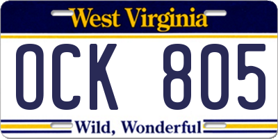 WV license plate OCK805