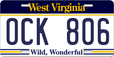 WV license plate OCK806