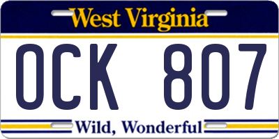 WV license plate OCK807