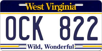 WV license plate OCK822