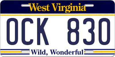 WV license plate OCK830
