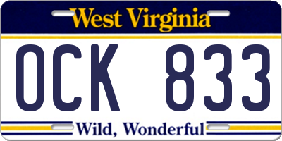WV license plate OCK833