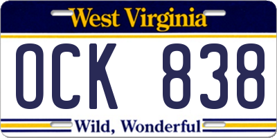 WV license plate OCK838