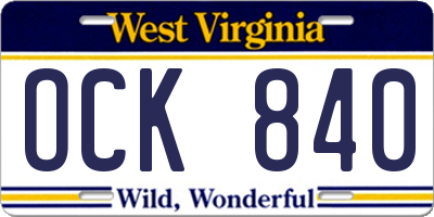 WV license plate OCK840