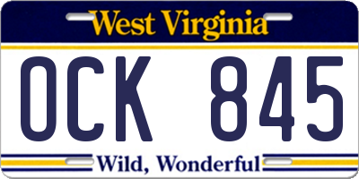 WV license plate OCK845