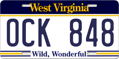 WV license plate OCK848