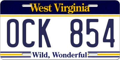 WV license plate OCK854