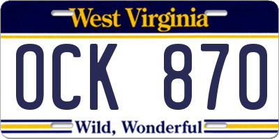 WV license plate OCK870