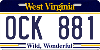 WV license plate OCK881