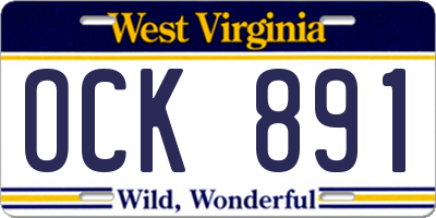 WV license plate OCK891