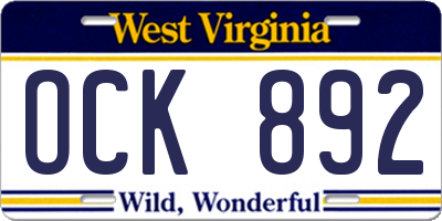 WV license plate OCK892
