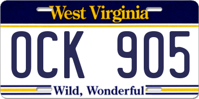WV license plate OCK905