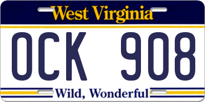 WV license plate OCK908