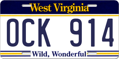 WV license plate OCK914