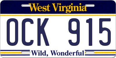WV license plate OCK915
