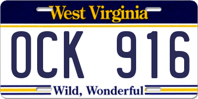 WV license plate OCK916
