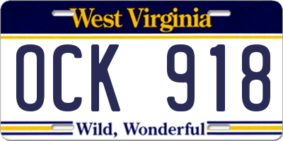 WV license plate OCK918